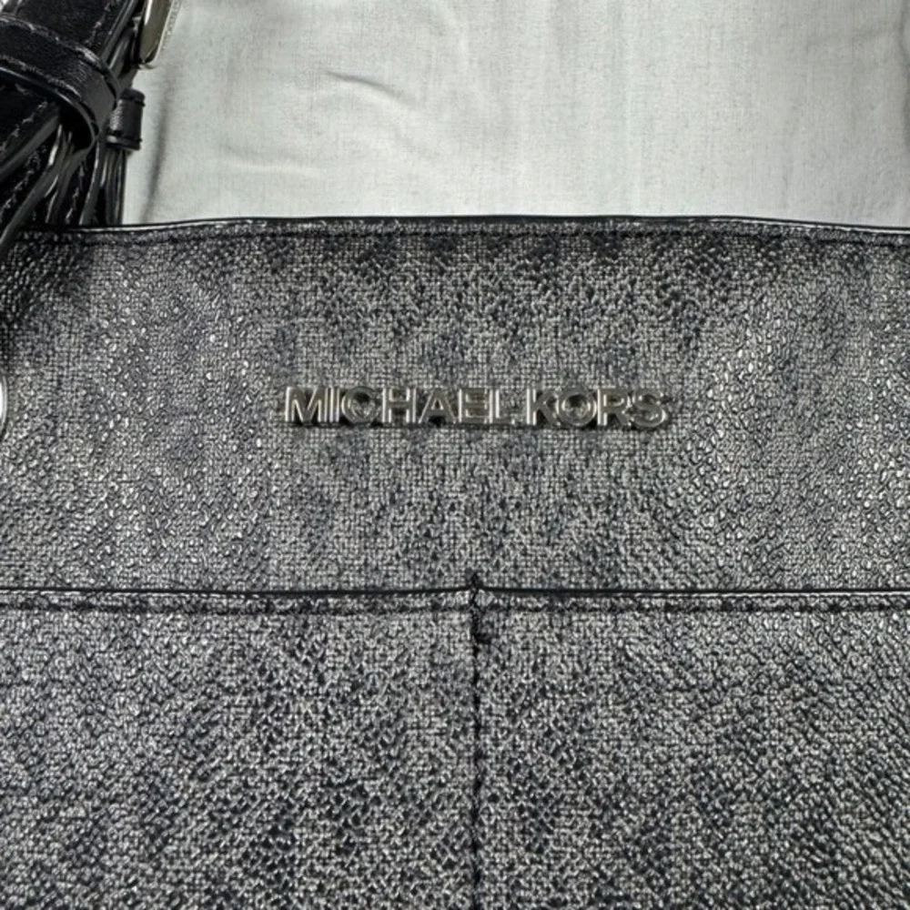 Michael Kors Signature Monogram Tote Bag Black Leather Shoulder Bag